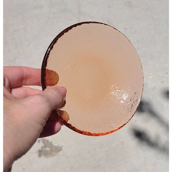 Fire & Light Recycled Art Glass COPPER Orange Dipping Dish Bowl 4 ¾ EUC Bubble - Picture 7 of 9